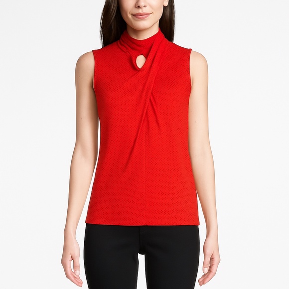 WORTHINGTON Red Polka Dot Sleeveless Draped Blouse Top Women’s Small - Picture 1 of 7